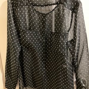 Loft Sheer Black Long Sleeve Blouse with white dot emroidery